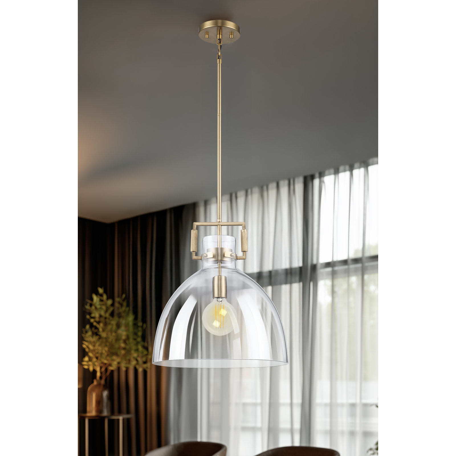 Miami Single Light Glass Dimmable Pendant, Antique Gold