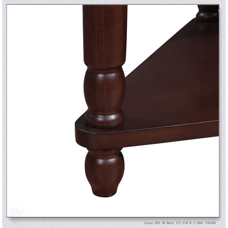 Petite table de coin triangulaire 33,8 po, table de bout à 3 niveaux avec pieds en bois massif pour espaces compacts et décor moderne