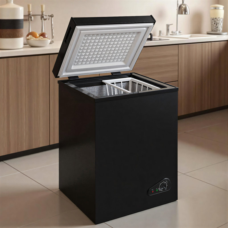 7.0 Cu.ft Chest Freezer With Temperature Control(-0.4°F To 32°F), Top Open Door Deep Freezer With Two Hanging Baskets, Black