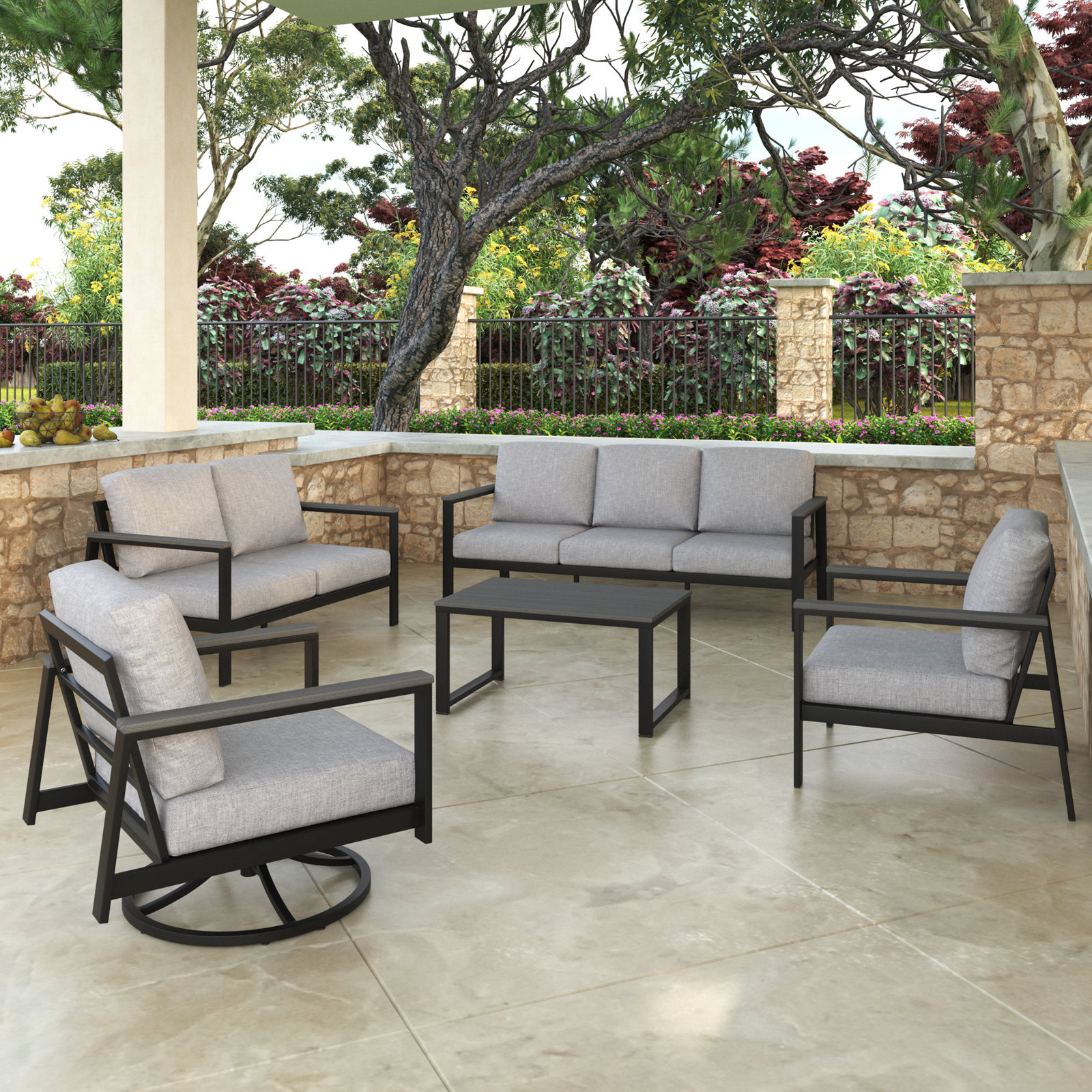 Townsend 7-Person Sunbrella® Patio Seating Group, Canvas Granite Sunbrella® Canvas