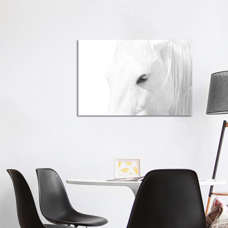 « Cheval blanc » par Marco Carmassi-impression d’art graphique, H 26 po x l 40 po x 1,5 po, Toile tendue, Pas de tapis
