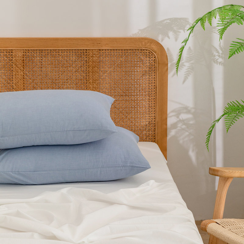 BESTOUCH 100% Washed Cotton Pillowcase Linen Feel Soft Breathable, Cornflower Blue, King (20" x 36")