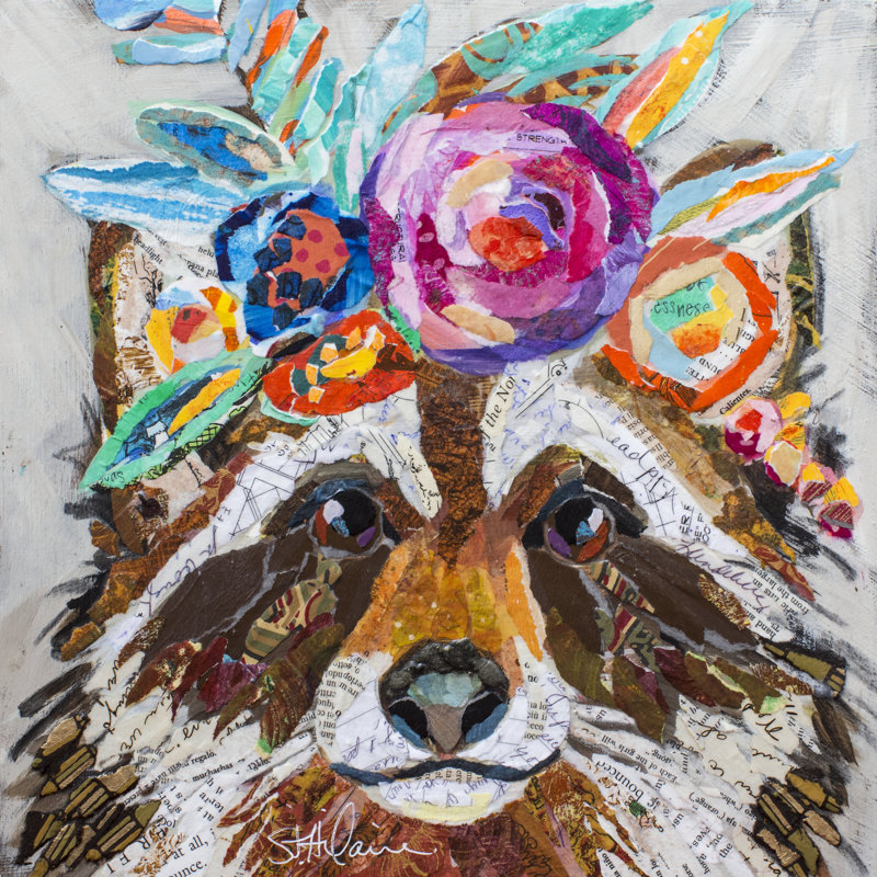 Raccoon Floral by Elizabeth St. Hilaire - Wrapped Canvas Print, 91cm H x 91cm W