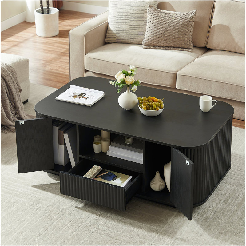 Table basse ovale de luxe moderne de 46,5 po avec tiroirs et compartiments de rangement., Black