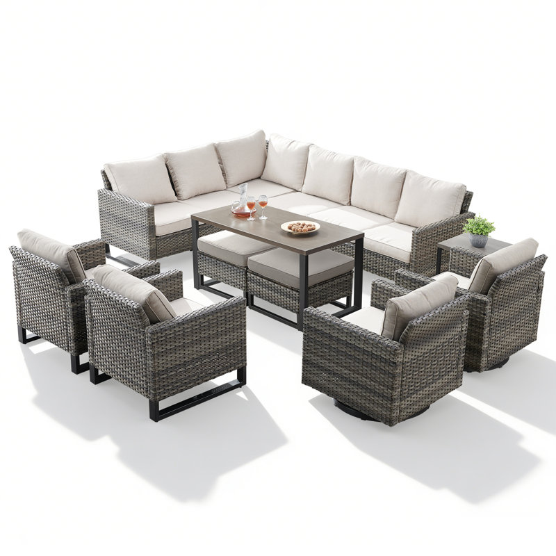 8 - Person Patio Conversation Set with Cushions, Beige