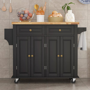 Jake-James 43.4'' Wide Rolling Kitchen Island with Solid Wood Top ...