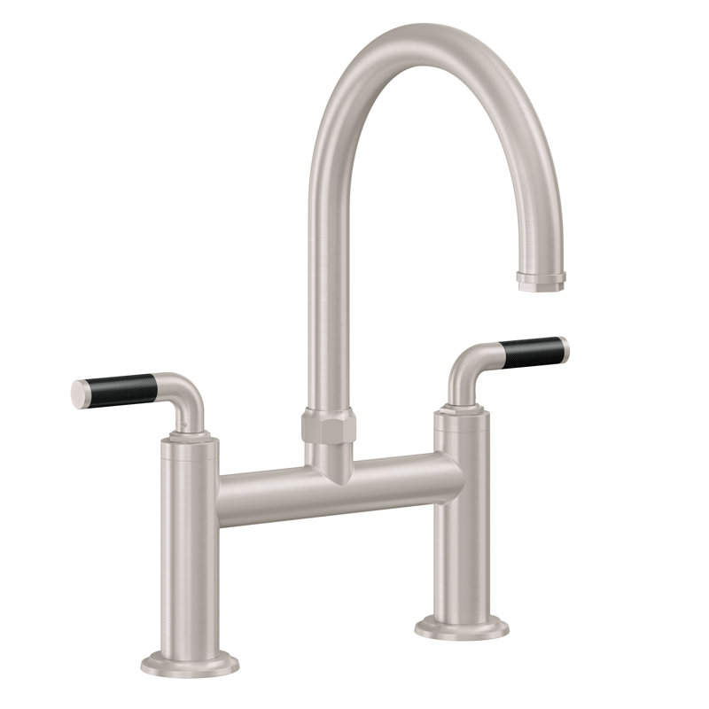 Bridge Kitchen Faucet - Arc Spout, Without Side Spray, Carbon Fiber Lever, Satin Nickel