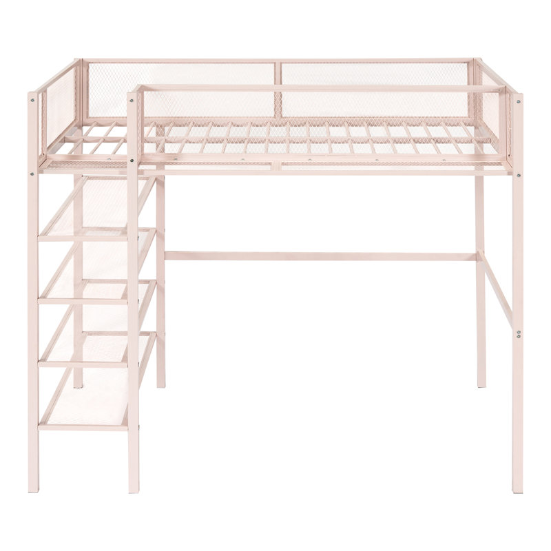 Addileigh Twin Loft Bed with Shelves, Pink