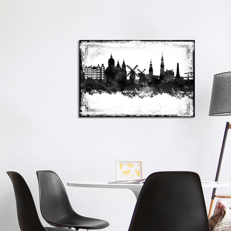 Amesterdam Black And White Framed Skylines by WallDecorAddict - Wrapped Canvas Bold Art, 66.04 cm H x 45.72 cm W x 3.175 cm D