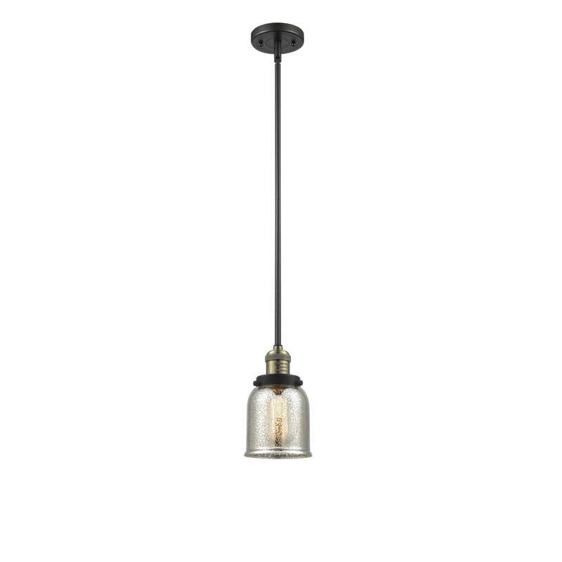 Luminaire suspendu en forme de cloche à 1 lumière Dominica, Boîtier blanc mat, Laiton antique noir, H 10 po x l 5 po x P 5 po
