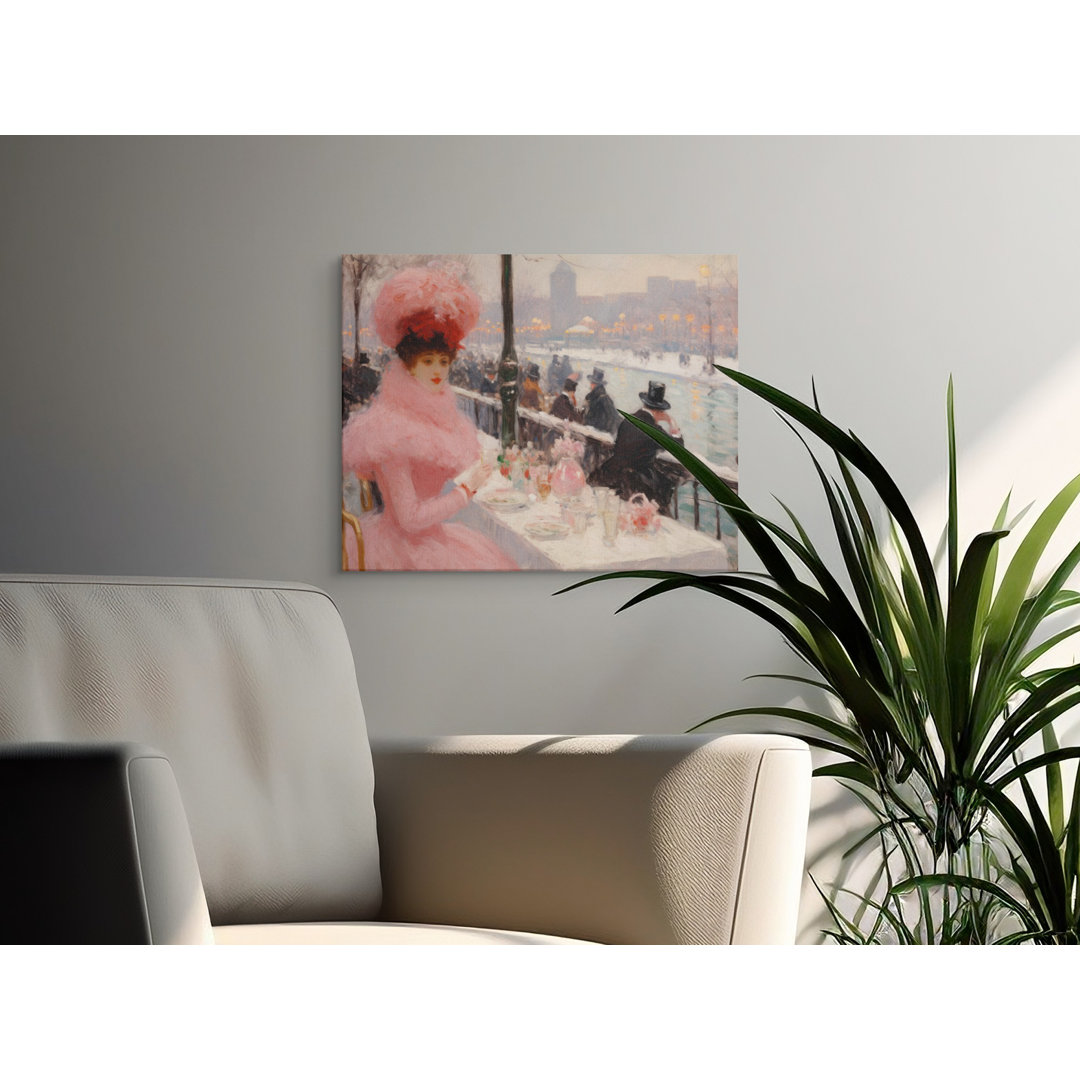 Parisian Scene Canvas Wall Art, Lady in Pink, Impressionist Painting, Gallery Wrapped Print, Ready to Hang, Archival Quality, Modern Decor