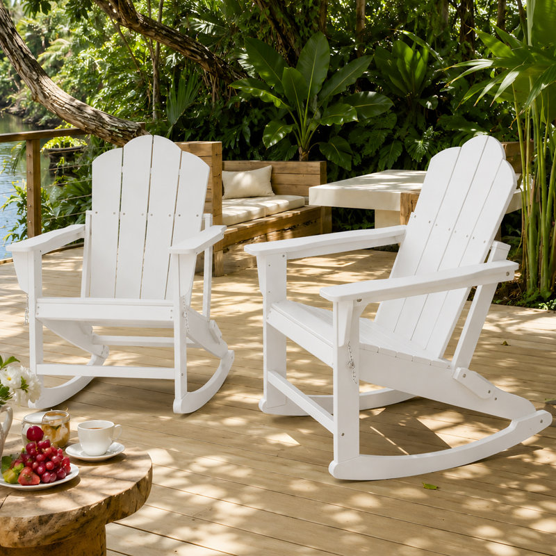 Chaise berçante d'extérieur en PEHD, Blanc