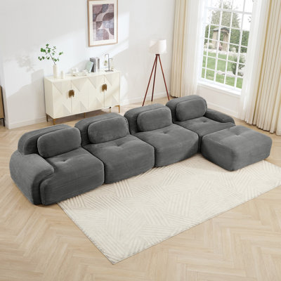 Canapé en L 4 places avec assise en L 32D à haute résilience et conception antidérapante avec accoudoirs courbés extra larges Combinaison sans assemblage sans assemblage pour les études