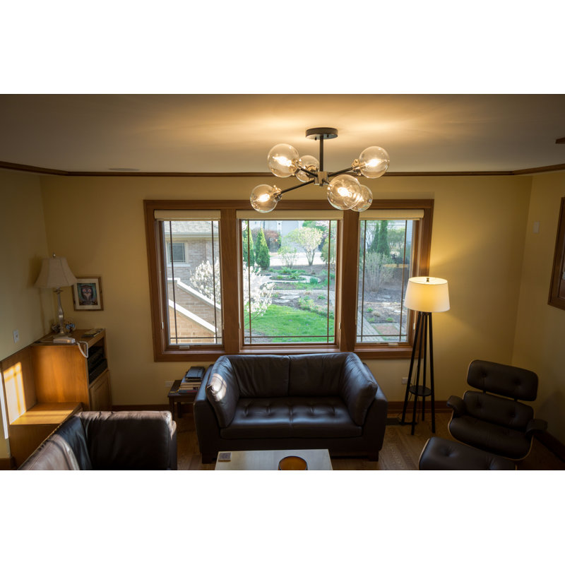 Blevins Glass Semi Flush Mount, Satin Nickel, 10.5" H x 20" W x 20" D