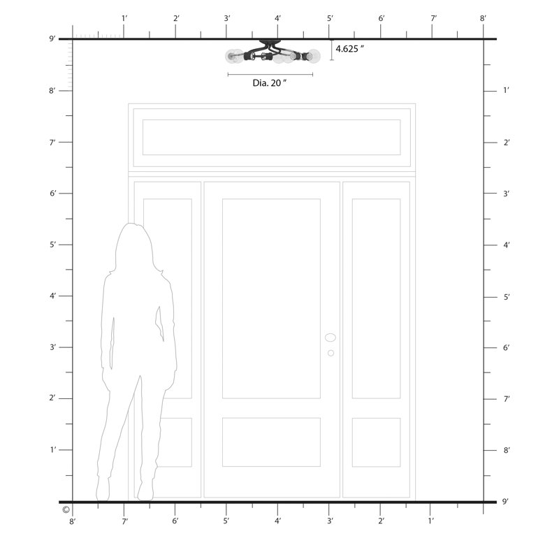Grand luminaire encastré 5 lumières 20 po, Noir