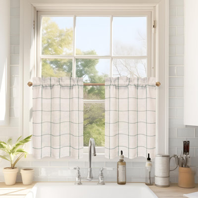 Windowpane Plaid Kitchen Curtains Kitchen Tier Linen Short Curtains Cafe Curtains