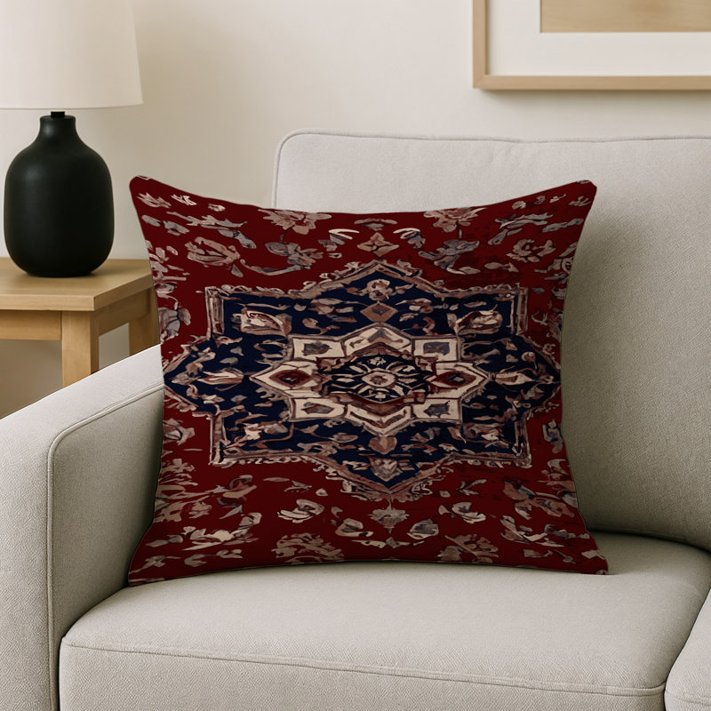 Coussin décoratif intérieur et extérieur Modern, Rouge / bleu oriental 1, Carré 20 po