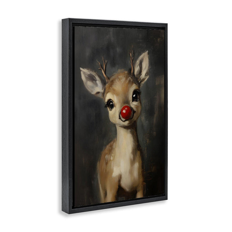 Nose Baby Reindeer Framed Floater Canvas Wall Art, design by Lettered and Lined, 31" H x 21" W, Jet Black Floater Frame