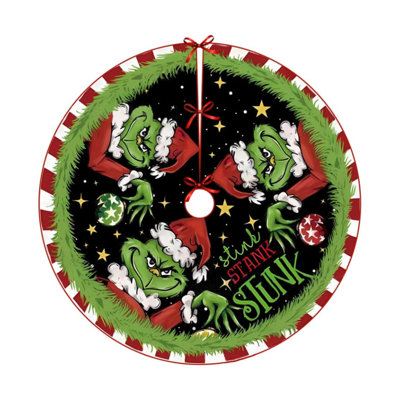 36" Green Christmas Tree Skirt With Funny Trim, Holiday Mat For Party, Home Decor & Seasonal Tree Display