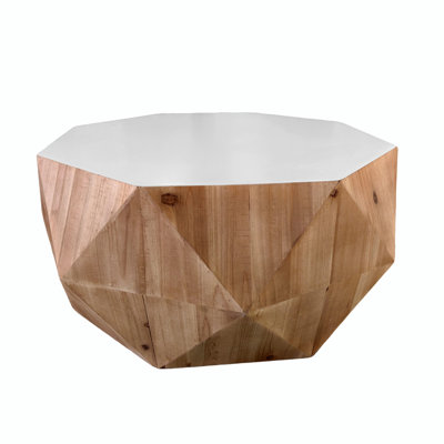 38"Three-dimensional Embossed Pattern Design American Retro Style Coffee Table,White Tabletop