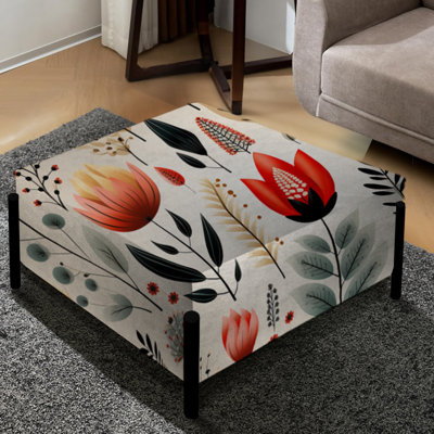 Orange Meadow Floral Pattern - Floral Large Square Ottoman