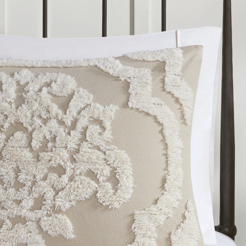 Édredon très grand / très grand taupe - Literie exquise en chenille de coton, Édredon très grand + 2 taies décoratives, Taupe
