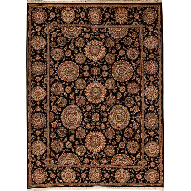 Tapis oriental en laine noué à la main noir / brun Manchuria