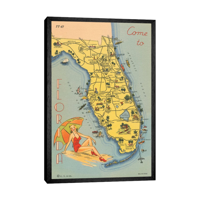 Florida Postcard VI - Print on Canvas, Black Framed, 101.6 cm H x 66.04 cm W