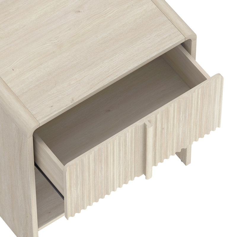 Novara 22" Contemporary 1-Drawer Nightstand in Whitewashed Oak, Whitewashed Oak
