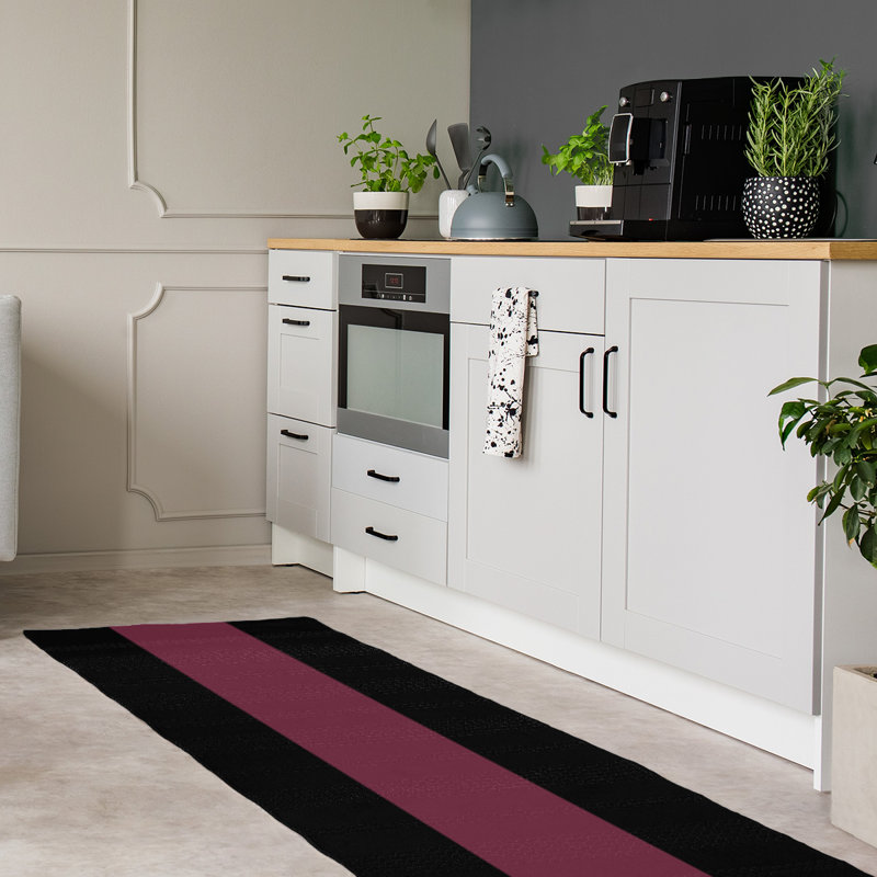 Tapis noir/à vin rayé, Tapis de couloir 2 pi 6 po x 8 pi