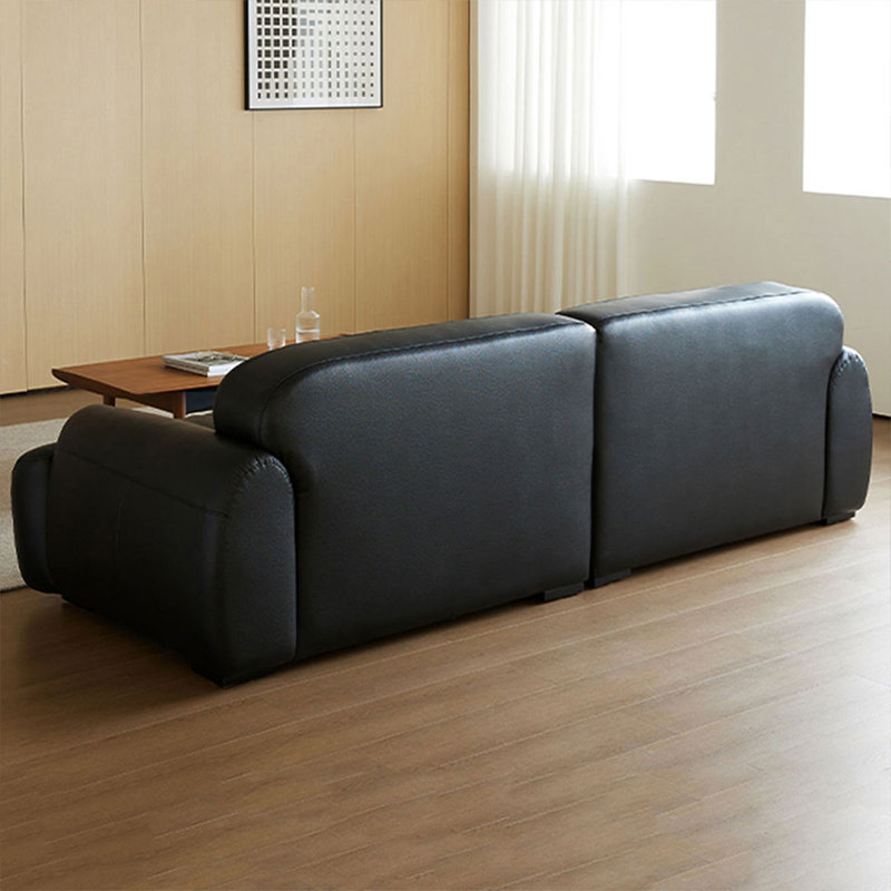 Canapé modulaire noir en cuir véritable, H 29,92 po x L 86,61 po x l 39,37 po