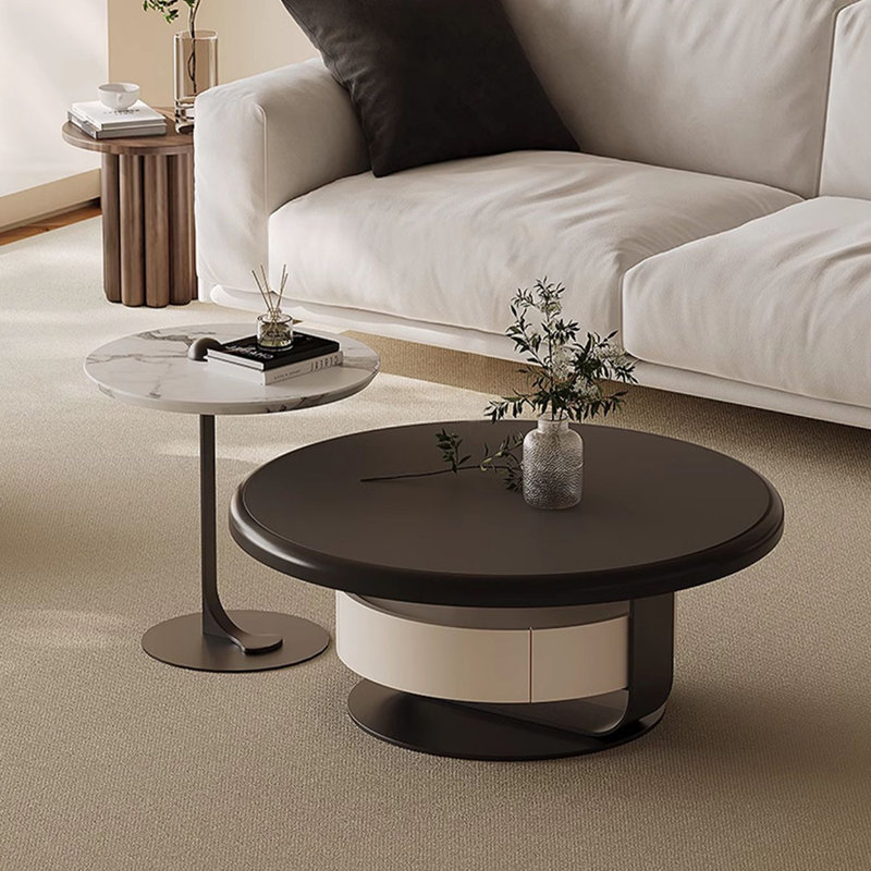 Wood Coffee Table with Rock plate countertop, 14.17" H x 35.43" L x 35.43" W