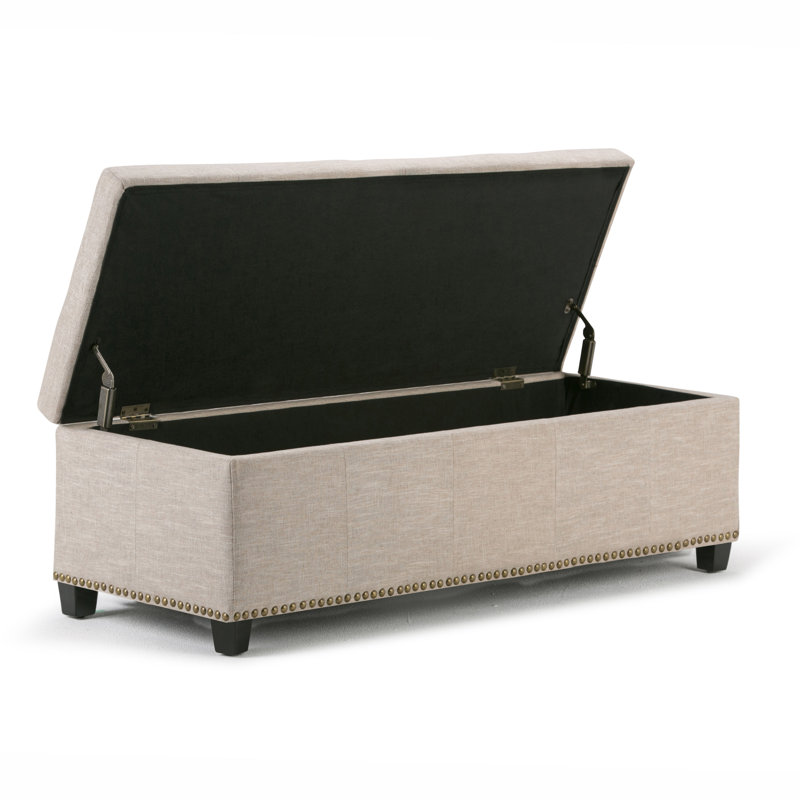 Kingsley 48"W Upholstered Vegan Leather Transitional Rectangular Lift-Up Storage Ottoman Bench with Nailhead Trim