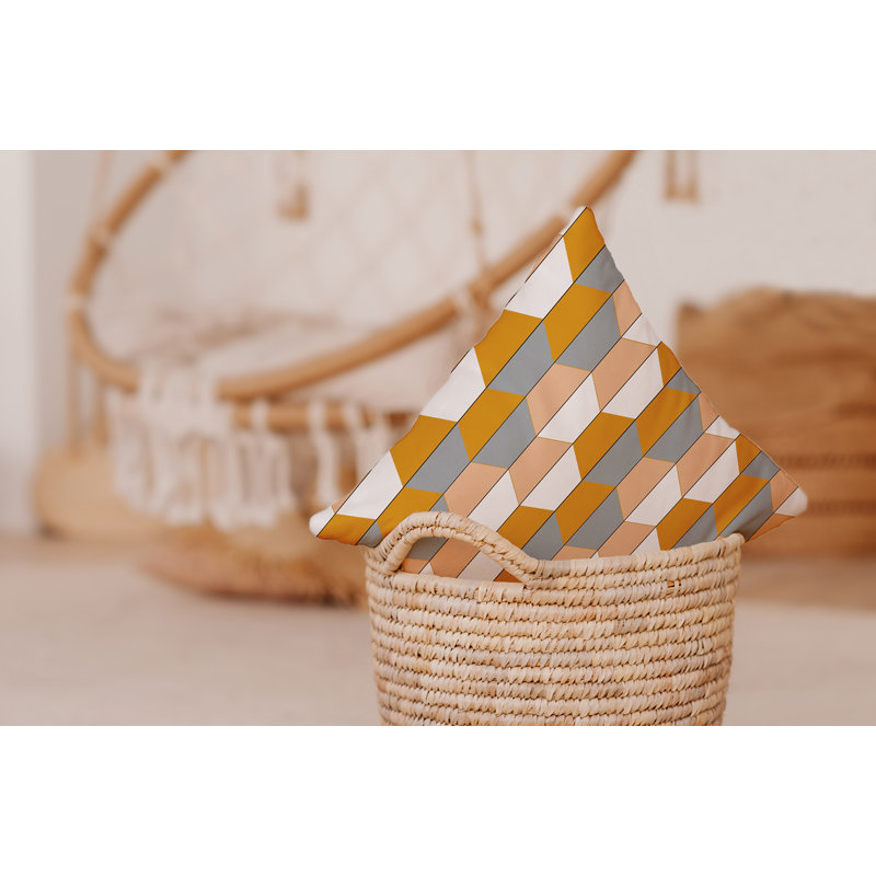 Coussin Bee and Comb, H 16 po x l 16 po, Jaune / laurier / blanc géométrique