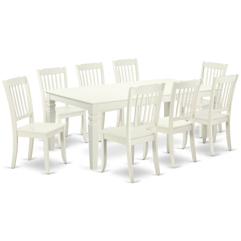 Ensemble de table de salle à manger 9 pièces comprenant une table de cuisine rectangulaire avec rallonge papillon et 8 chaises de salle à manger, 42 x 84 po, lin blanc