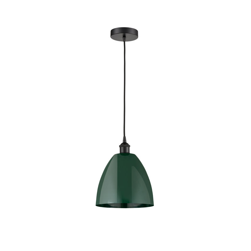 Luminaire suspendu conique 1 lumière, Noir mat, Vert, 11.25" H x 7.5" W x 7.5" D