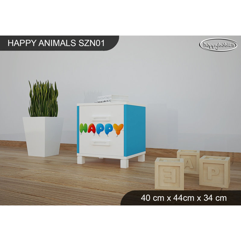 2 Drawer Nightstand, White/Blue