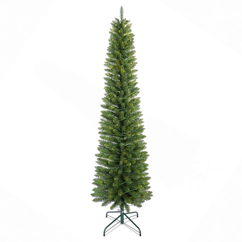 Arbre de Noël 7 pi avec crayon, arbre mince en PVC avec 469 pointes, conception compacte, support en métal stable, pour petits espaces et coins