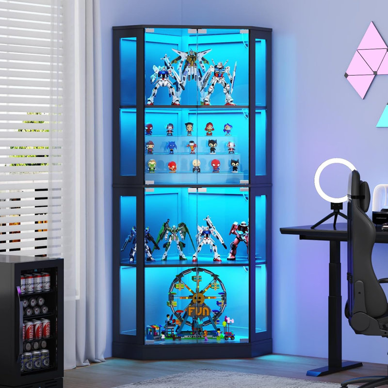 Vitrine de coin avec lumières DEL multicolores