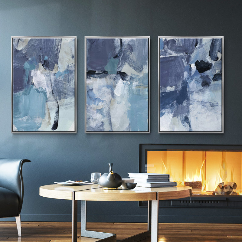 «Paper Scene I», ensemble de 3 reproductions sur toile, Argent, H 40 po x l 78 po