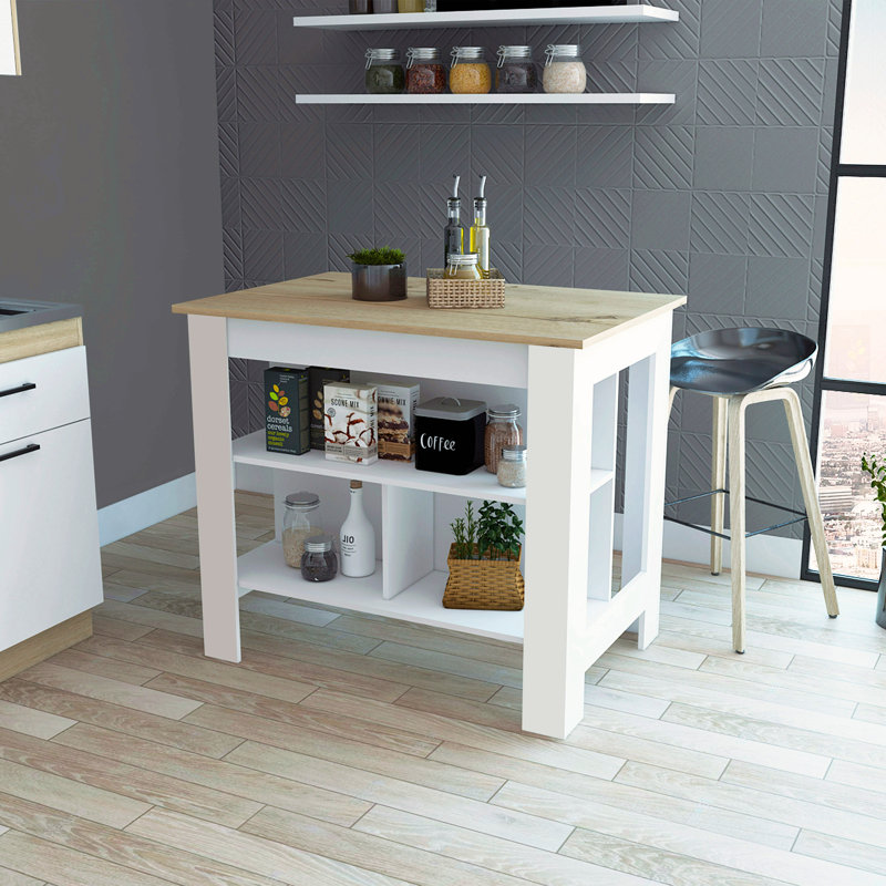 3-Shelf Kitchen Island White And Marble