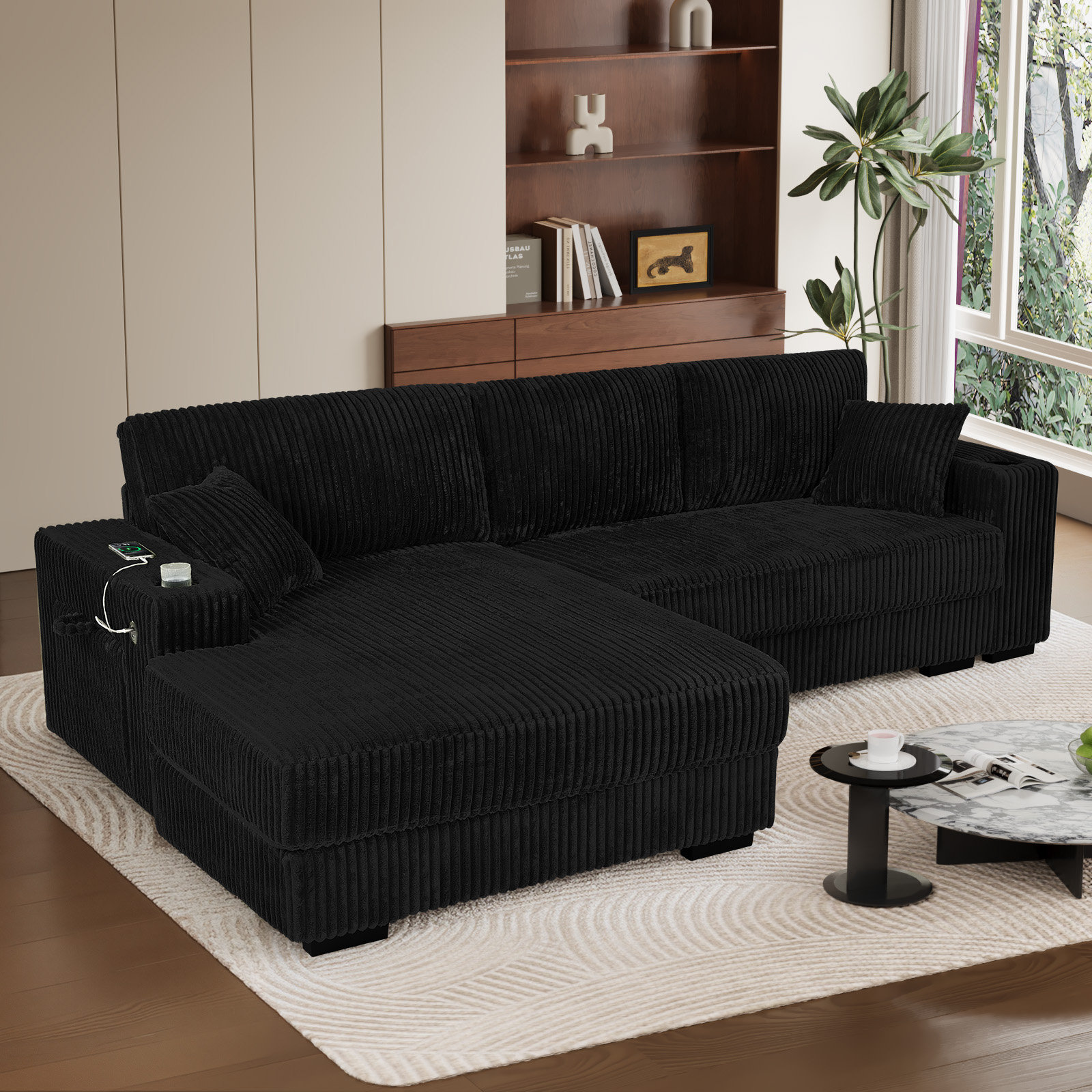 Latitude Run® 110''W 2 - Piece L Shaped Sectional Reversible Corduroy ...