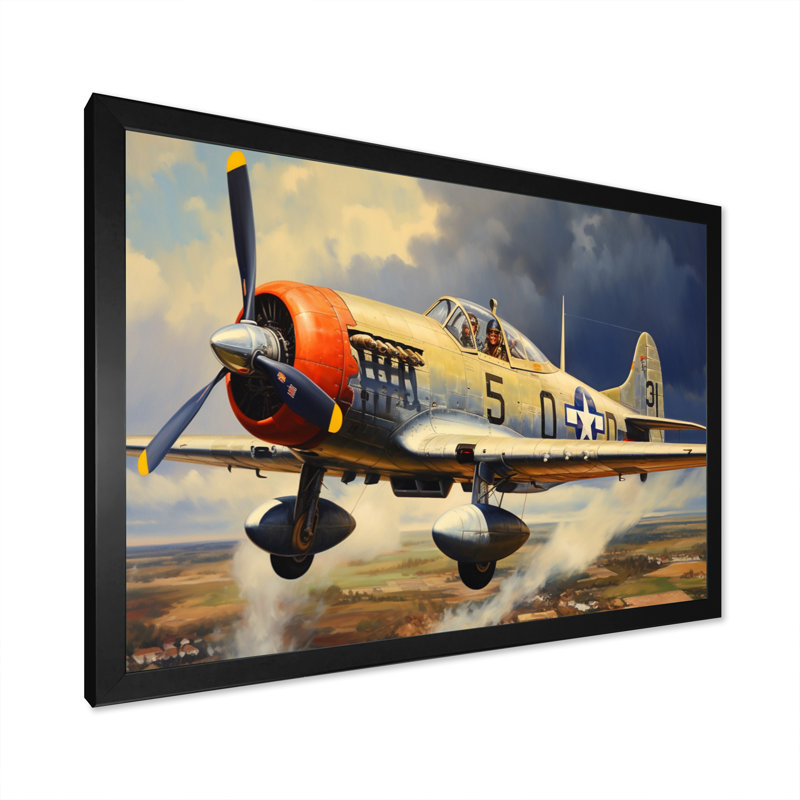 «P51B Plane Skyline I», reproduction sur toile, Cadre photo noir, H 24 po x l 32 po x P 1 po