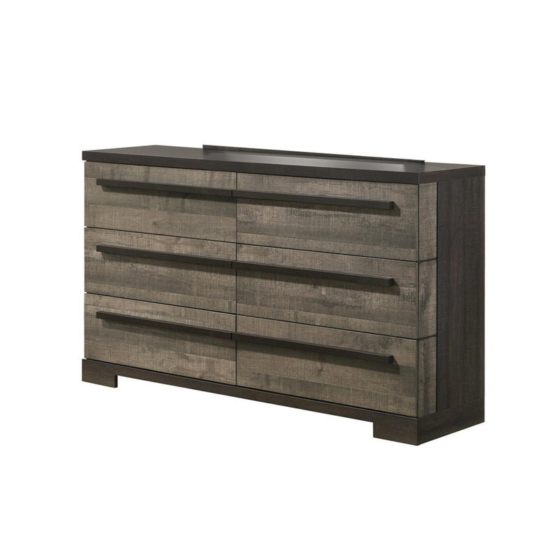 Ruthe Wide Dresser With 6 Drawers, Wood, Gray/Ebony Black