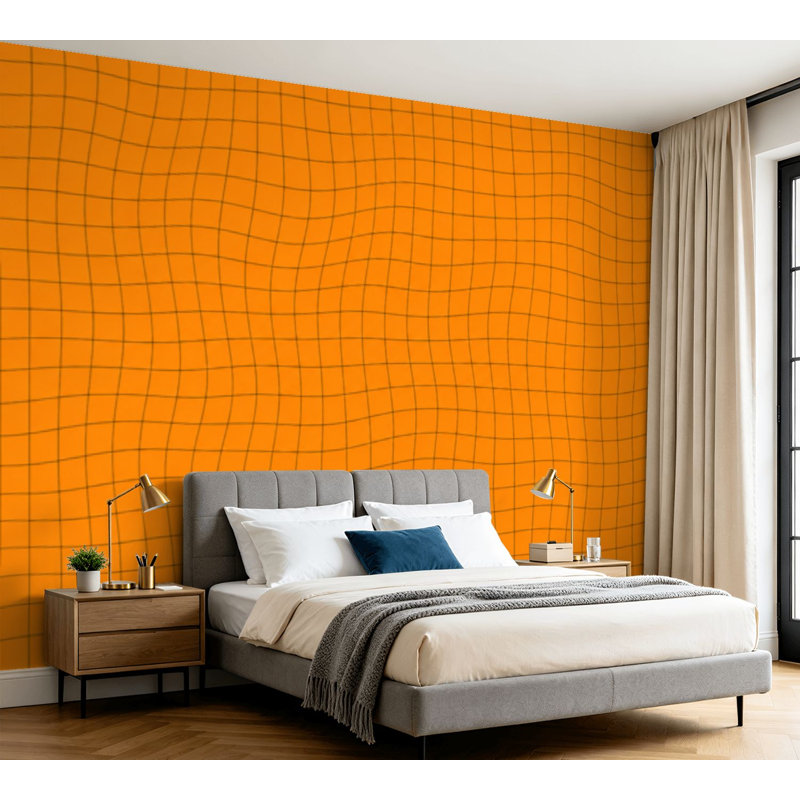 Papier peint adhésif auto-adhésif amovible en tissu orange pour salon, chambre à coucher H 100 po x l 144 po, 100" L x 144" W