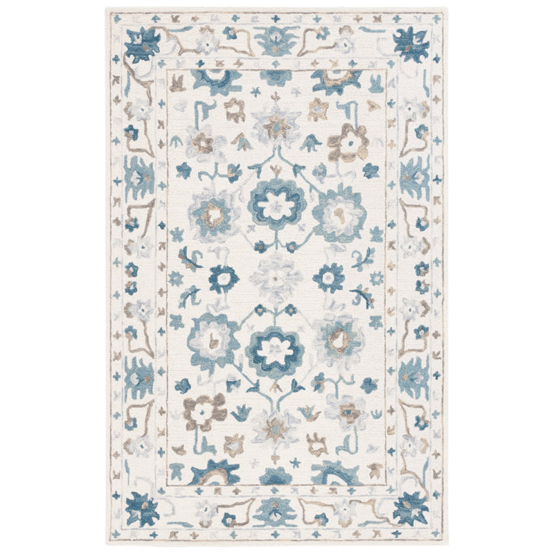 Malbora Hand Tufted Wool/Cotton Oriental Rug in Ivory/Blue, Rectangle 3" x 5"