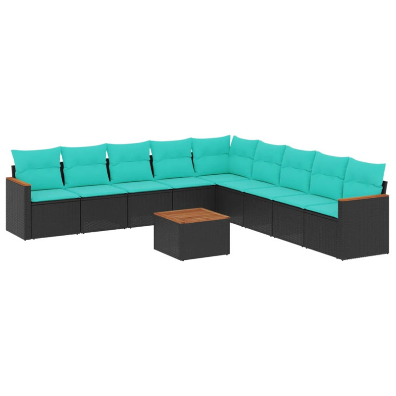  Ensemble de canapé de patio 10 pièces avec coussins en rotin de polyester noir