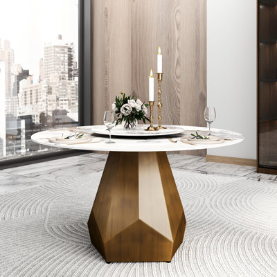 Table de salle à manger moderne blanche 53 po avec base en métal et base durable