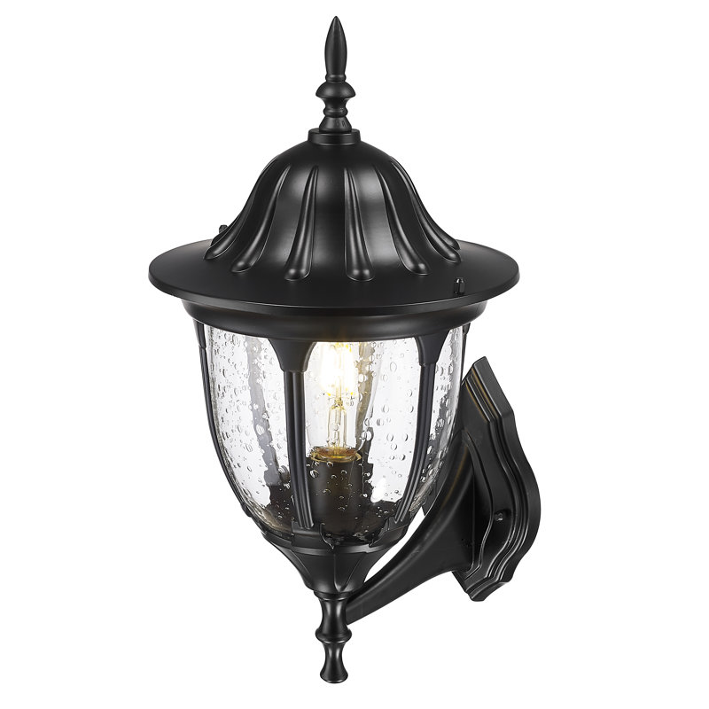Lanterne murale d’extérieur 1 ampoule Pritchard, Martelée transparente, Noir mat