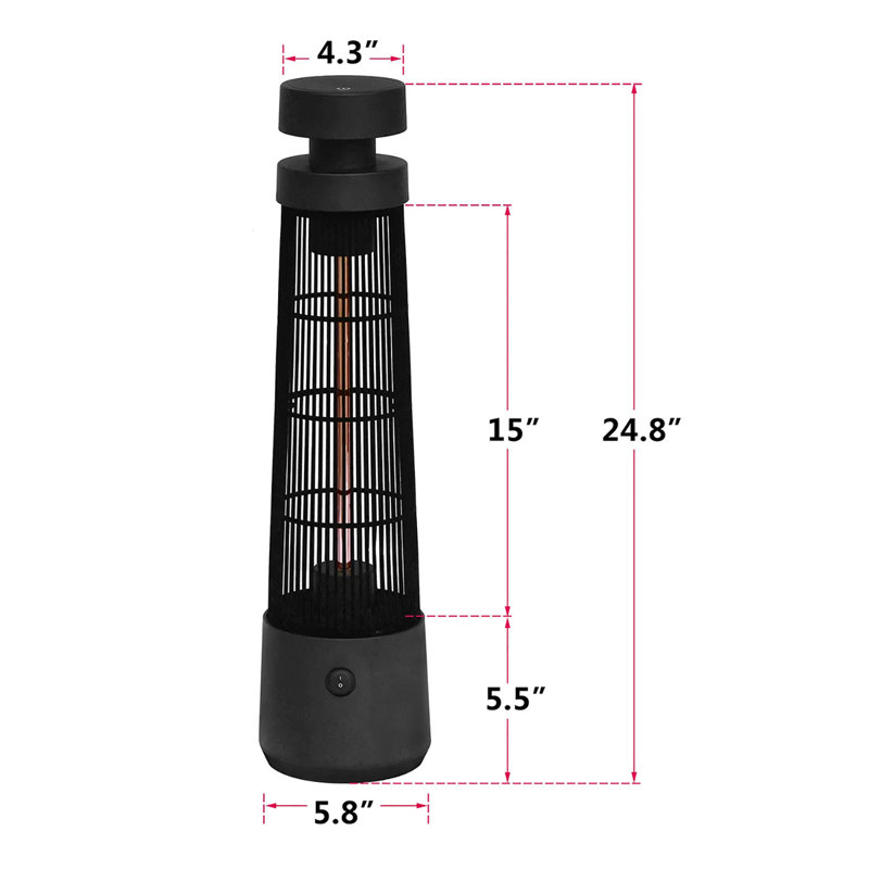 Chaufferette électrique infrarouge noire autoportante - Interrupteur à bascule, protection contre le basculement, chaleur rapide silencieuse, idéale pour les espaces de patio / intérieur / extérieur